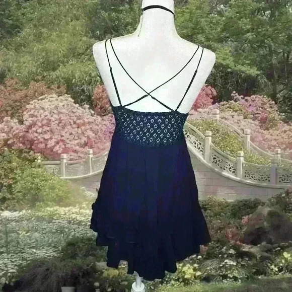Y2k 90s Navy Blue Free People Fairy Mini Dress Size Small - Picture 9 of 9